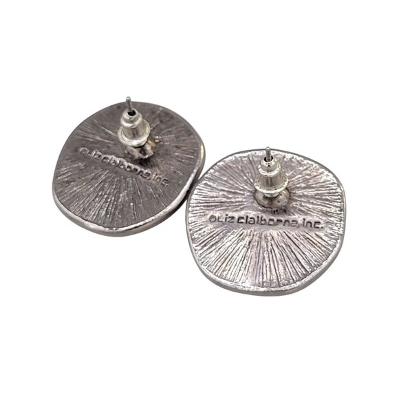 Liz Claiborne Two Tone Metal Button Earrings Domed Modernist Signed Vtg - Picture 5 of 6